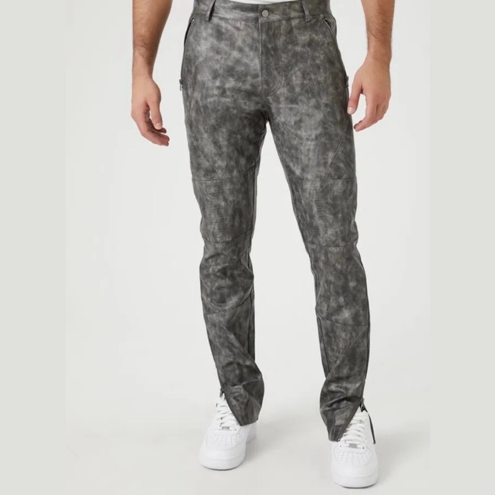 NWT Forever 21 Men's Gray Skinny Jeans Faux Leather Sz 32